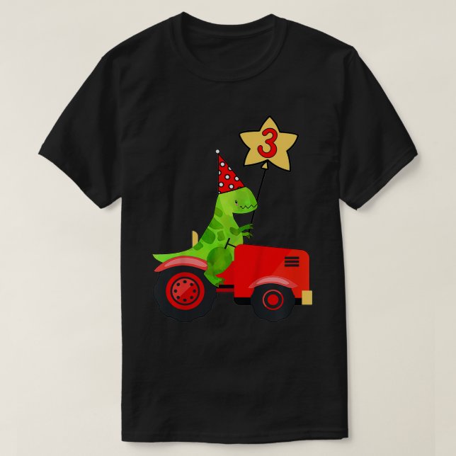 Kids Dinosaur Tractor Birthday Balloon Hat Three 3 T-Shirt (Design Front)