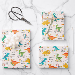 Kids Dinosaur Traveling Pattern Wrapping Paper Sheet