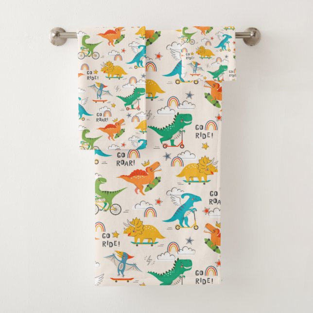 Kids Dinosaur Travelling Pattern Bath Towel Set (Insitu)