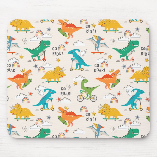 Kids Dinosaur Travelling Pattern Mouse Mat (Front)
