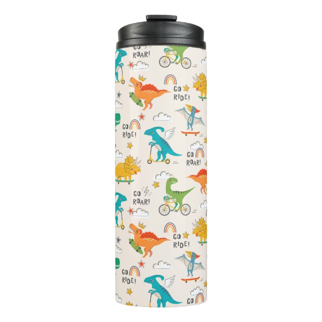 Kids Dinosaur Travelling Pattern Thermal Tumbler (Front)