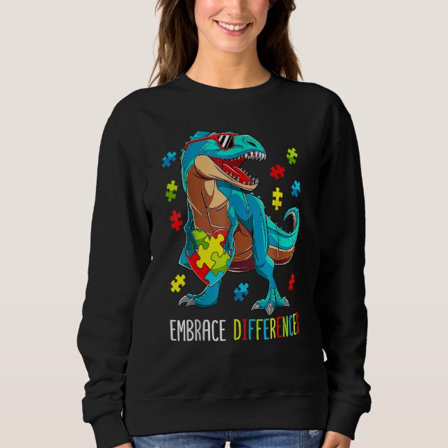 Kids Dinosaur Trex Embrace Differences Autism Awar Sweatshirt (Front)