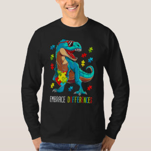 Kids Dinosaur Trex Embrace Differences Autism Awar T-Shirt