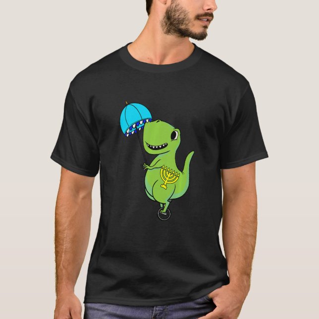 Kids Dinosaur Umbrella Hanukkah Rex Chanukah Jewis T-Shirt (Front)