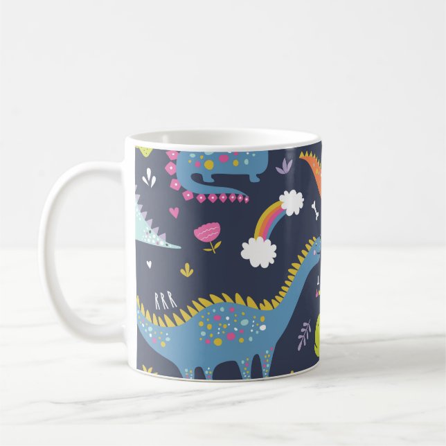 Kids Dinosaurs: Colourful Vintage Pattern Coffee Mug (Left)