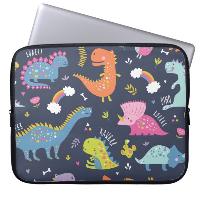 Kids Dinosaurs: Colourful Vintage Pattern Laptop Sleeve (Front)