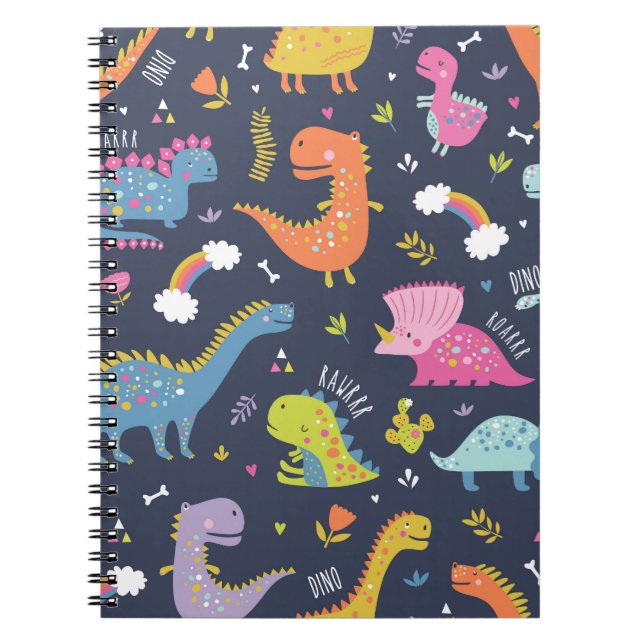 Kids Dinosaurs: Colourful Vintage Pattern Notebook (Front)