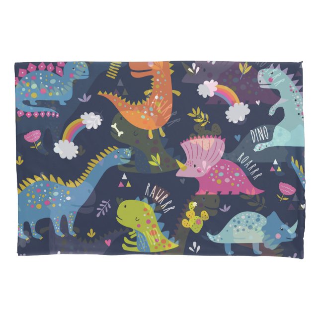 Kids Dinosaurs: Colourful Vintage Pattern Pillowcase (Front)