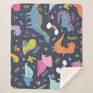Kids Dinosaurs: Colourful Vintage Pattern Sherpa Blanket