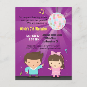 Kids Disco Ball Groove Dance Birthday Party Purple Invitation