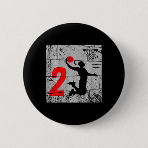 Kids Distressed 2 Year Old 2nd Basketball Birthday 6 Cm Round Badge