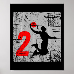 Kids Distressed 2 Year Old 2nd Basketball Birthday Poster