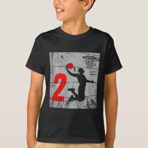 Kids Distressed 2 Year Old 2nd Basketball Birthday T-Shirt