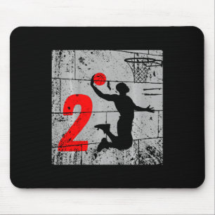 Kids Distressed 2 Year Old 2nd Bysketbyll Birthday Mouse Mat