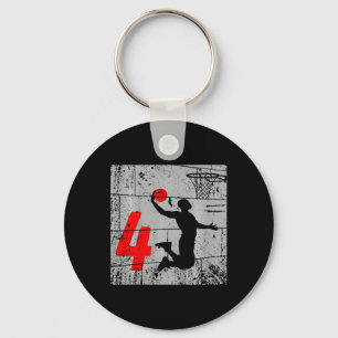Kids Distressed 4 Year Old 4th Bysketbyll Birthday Key Ring