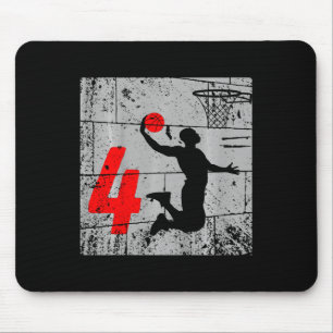Kids Distressed 4 Year Old 4th Bysketbyll Birthday Mouse Mat