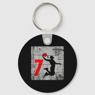 Kids Distressed 7 Year Old 7th Basketball Birthday Key Ring