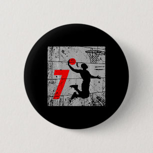 Kids Distressed 7 Year Old 7th Bysketbyll Birthday 6 Cm Round Badge