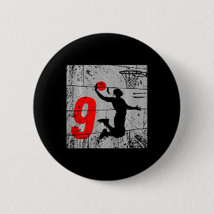 Kids Distressed 9 Year Old 9th Basketball Birthday 6 Cm Round Badge