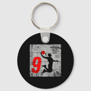 Kids Distressed 9 Year Old 9th Bysketbyll Birthday Key Ring