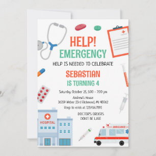 Kids Doctor Nurse Medical Emergency Birthday Invitation