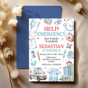 Kids Doctor Nurse Medical Emergency Birthday Invitation
