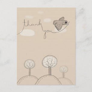 Kids Doodle Bird Trees Hills Thank You Postcard