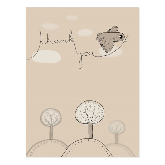 Kids Doodle Bird Trees Hills Thank You Postcard