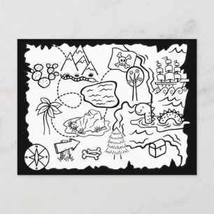 Kids Doodle Treasure Map Colouring Page Postcard