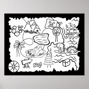 Kids Doodle Treasure Map Colouring Page Poster