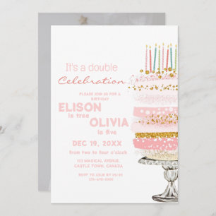 Kids Double Celebration Photo Pie Birthday  Invitation