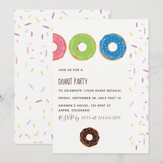 Kids Doughnut Party Invitation (Front/Back)