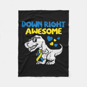Kids Down Right Awesome Dino Down Syndrome Awarene Fleece Blanket