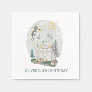 Kids dragon castle magical birthday napkin