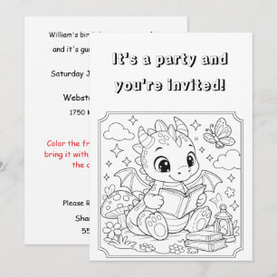 Kids Dragon Colouring Party Digital Download  Invitation