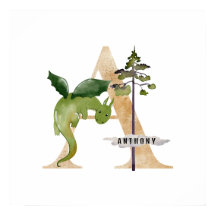 Kids Dragon Custom Name Monogram A Nursery Room