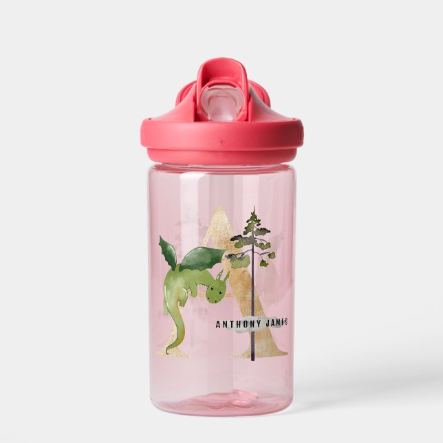 Kids Dragon Custom Name Monogram A School Play Water Bottle (Front)
