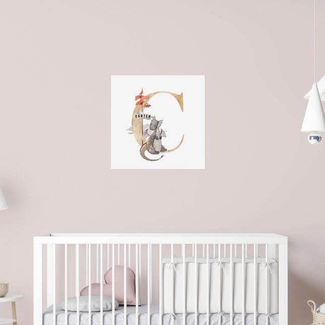 Kids Dragon Custom Name Monogram C Nursery Room Poster (Nursery 2)