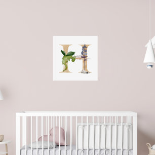 Kids Dragon Custom Name Monogram H Nursery Room Poster