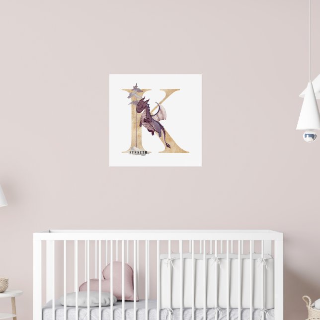 Kids Dragon Custom Name Monogram K Nursery Room Poster (Nursery 2)