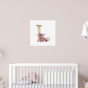 Kids Dragon Custom Name Monogram L Nursery Room Poster