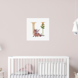 Kids Dragon Custom Name Monogram U Nursery Room Poster