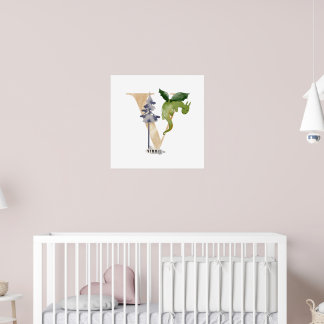 Kids Dragon Custom Name Monogram V Nursery Room Poster