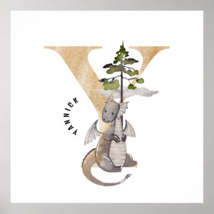 Kids Dragon Custom Name Monogram Y Nursery Room Poster