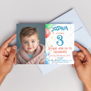 Kids Drawing Balloons and Rainbow Birthday Party Invitation