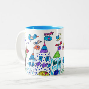 Kid's Drawing , Colourful Castle Two-Tone Coffee Mug
