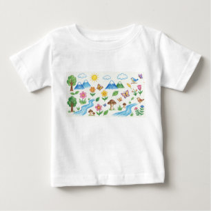 kids drawing earth flower tree crayon colour penci baby T-Shirt