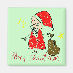 Kids Drawing of Santa Magnet for Gifts