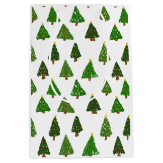 Kids drawing style Christmas tree Medium Gift Bag