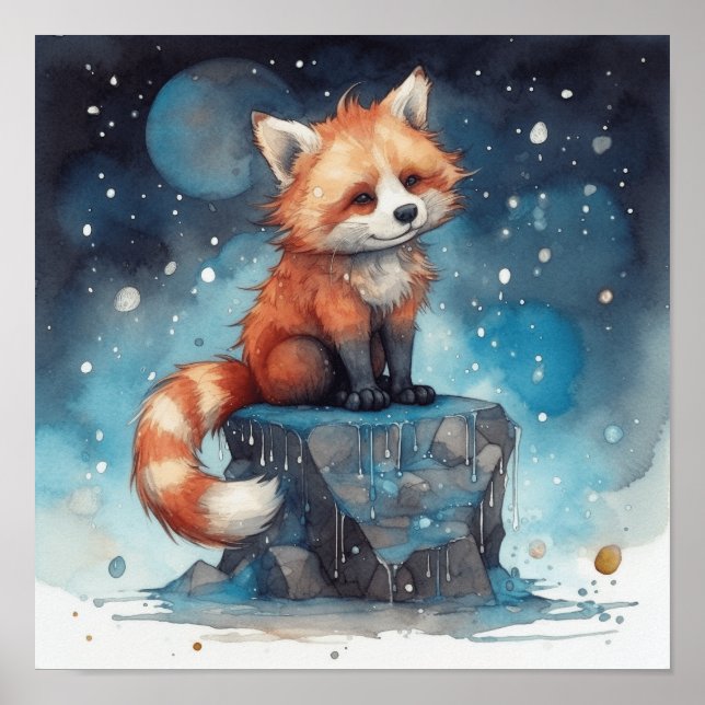 Kids Dreamy Red Panda Art Poster (Front)